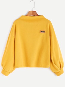 Funnel Neck Drop Shoulder Lantern Sleeve Patch Sweatshirt