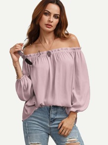 Frill Off Shoulder Elasticized Lantern Sleeve Top
