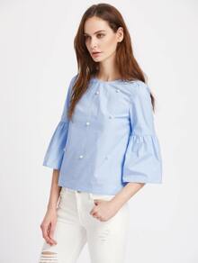 Pearl Embellished Trumpet Sleeve Buttoned Keyhole Top
