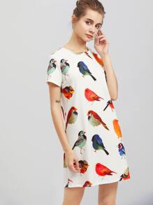 Allover Bird Print Dress