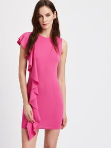 Princess Seam Asymmetric Frill Trim Bodycon Dress