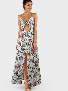Floral Front Tie Maxi Dress WHITE MULTI