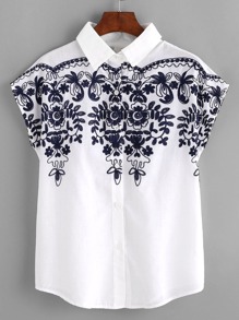 Batwing Sleeve Embroidered Yoke Blouse