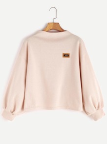 Funnel Neck Drop Shoulder Lantern Sleeve Patch Sweatshirt