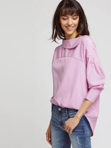 Vertical Pinstripe Button Side Curved Hem Top
