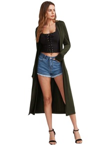 Collarless Longline Duster Coat