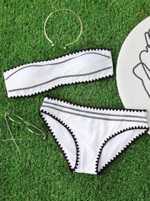 Contrast Trim Bandeau Bikini Set