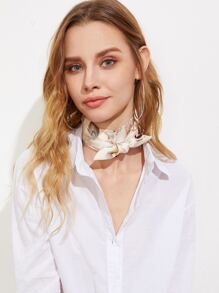 Feather Print Satin Twilly Scarf