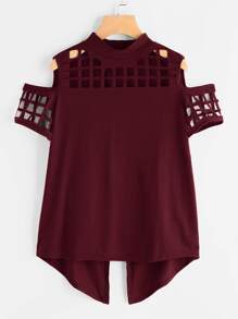 Open Shoulder Laser Cut Out Split Back Tee