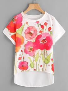 Florals Dip Hem Chiffon Top