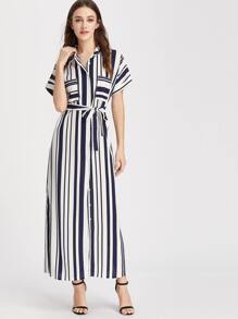 Striped Self Tie Shirt Dress