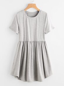 Heather Knit Curved Hem Smock Tee Dress