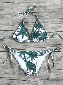 Leaf Print Triangle Bikini Set