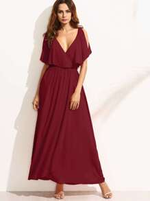 Surplice Front Split Cape Dress