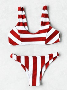 Two Tone Striped Print Bikini Set