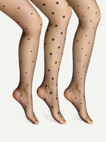 Polka Dot & Heart Pattern Sheer Tights 3 Pairs