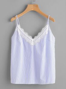 Eyelash Lace Trim Striped Cami Top