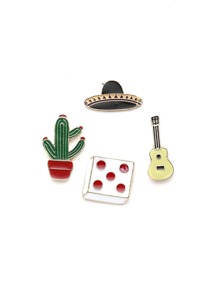 Cactus And Guitar Cute Brooch Set