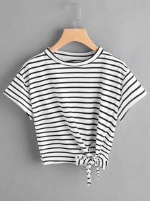 Striped Side Knotted Tee