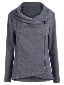 Dark Grey Long Sleeve Asymmetric Zip Outerwear
