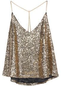 Gold Criss Cross Sequined Cami Top