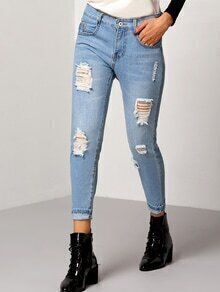 Blue Slim Ripped Denim Pant