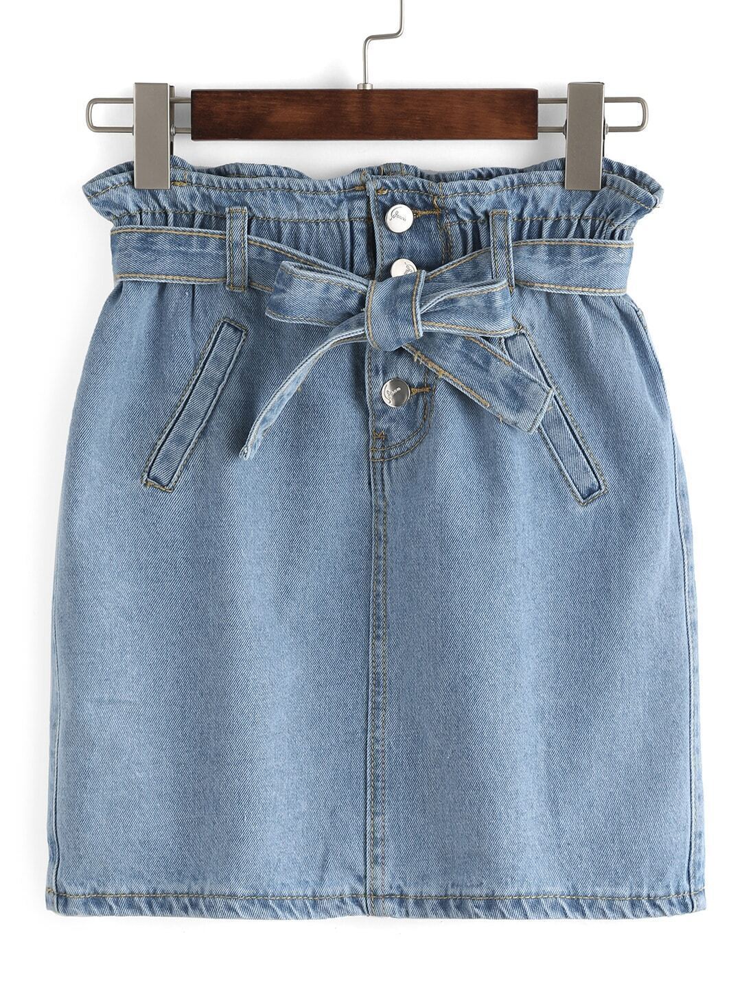 denim ruffle waist skirt