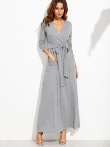 Heather Grey Wrap Maxi Dress With Pockets
