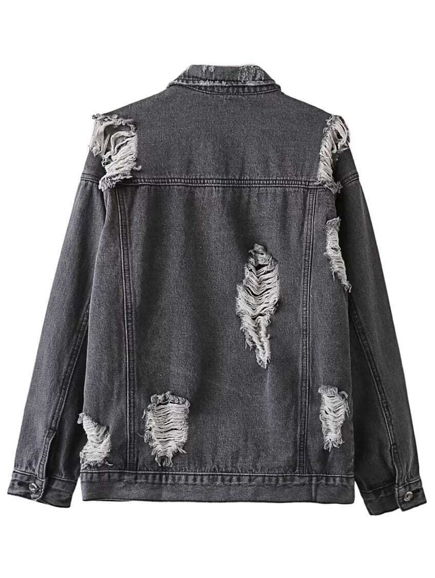 womens black ripped denim jacket