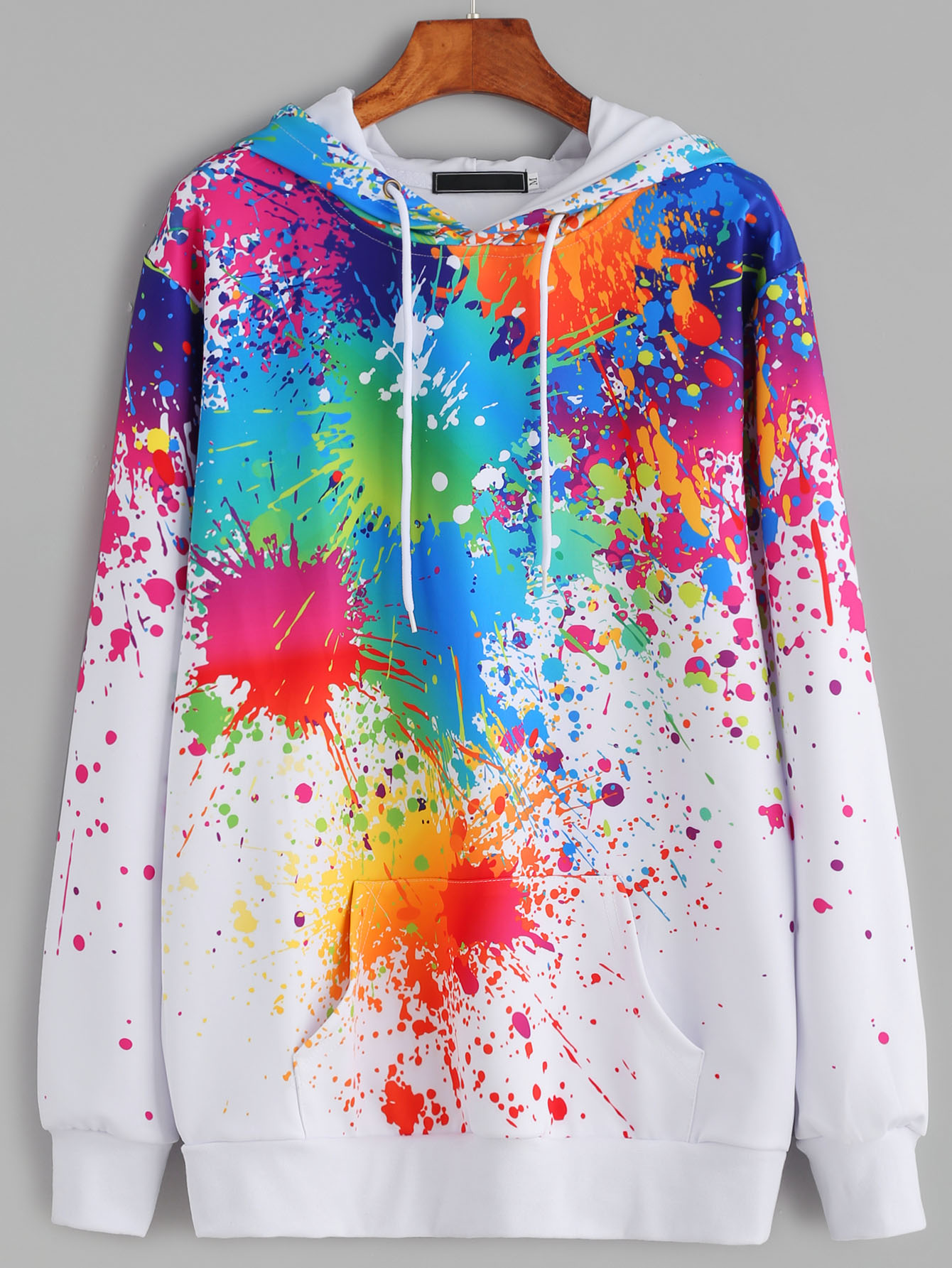 White Paint Splatter Print Drawstring Hooded Pocket Sweatshirt White Paint Splatter Print Drawstring Hooded Pocket Sweatshirt Pictures
