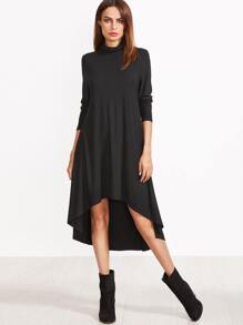 Black Cowl Neck High Low Swing Dress