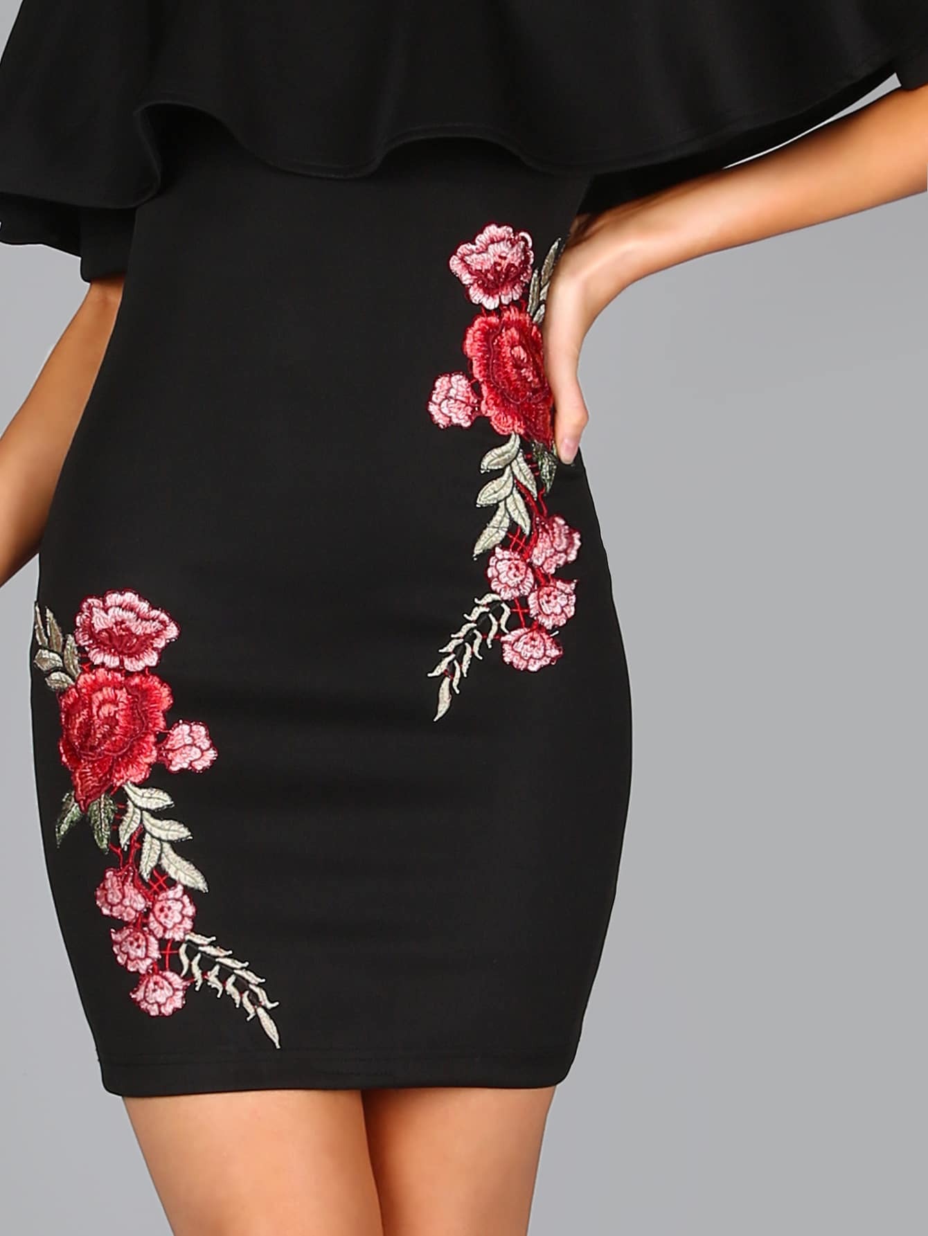 black dress with roses