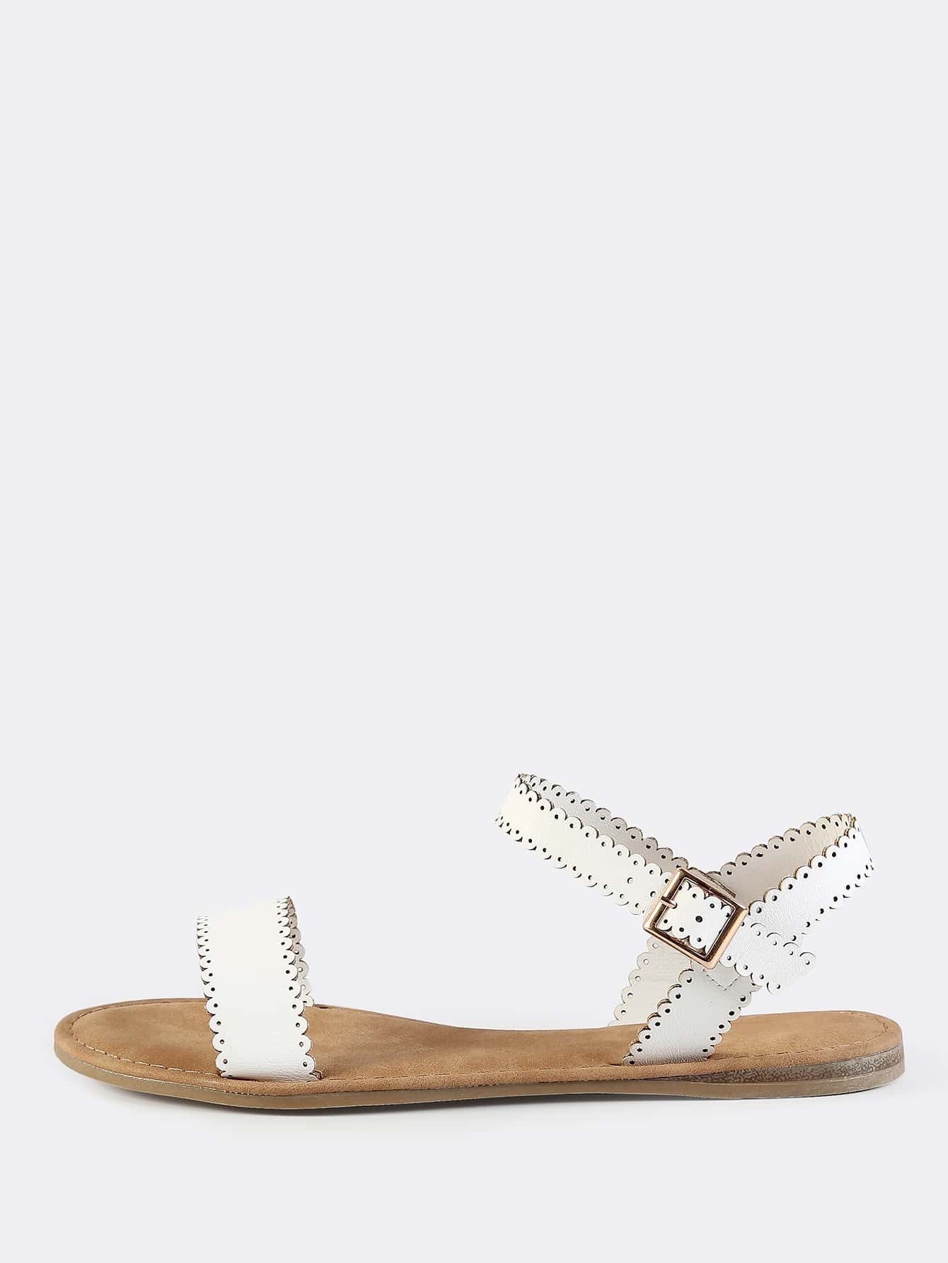 Scalloped Trim Flat Sandals WHITE