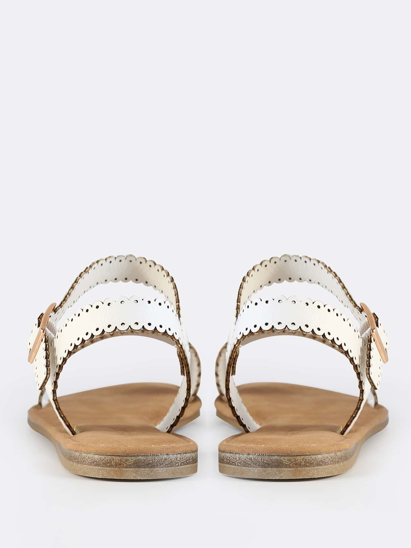 Scalloped Trim Flat Sandals WHITE