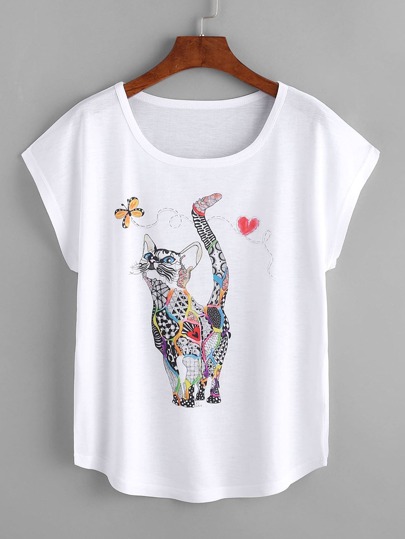 Cat Print Loose Tee